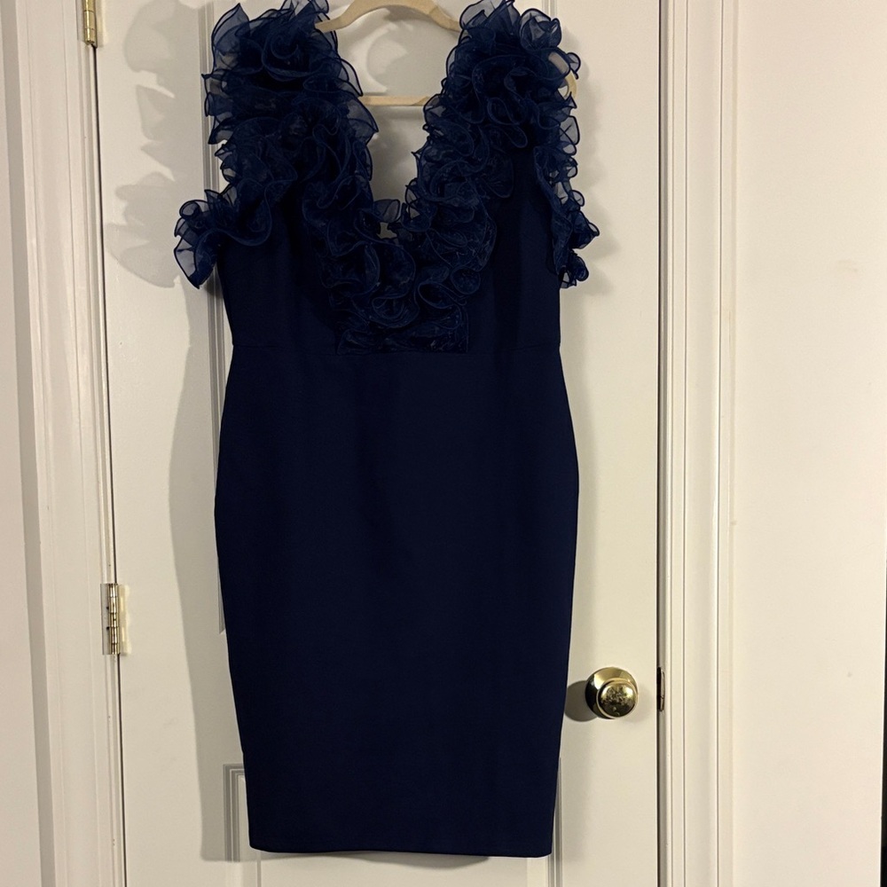 Navy Dress with Ruffle Accents - Picture 5 of 11